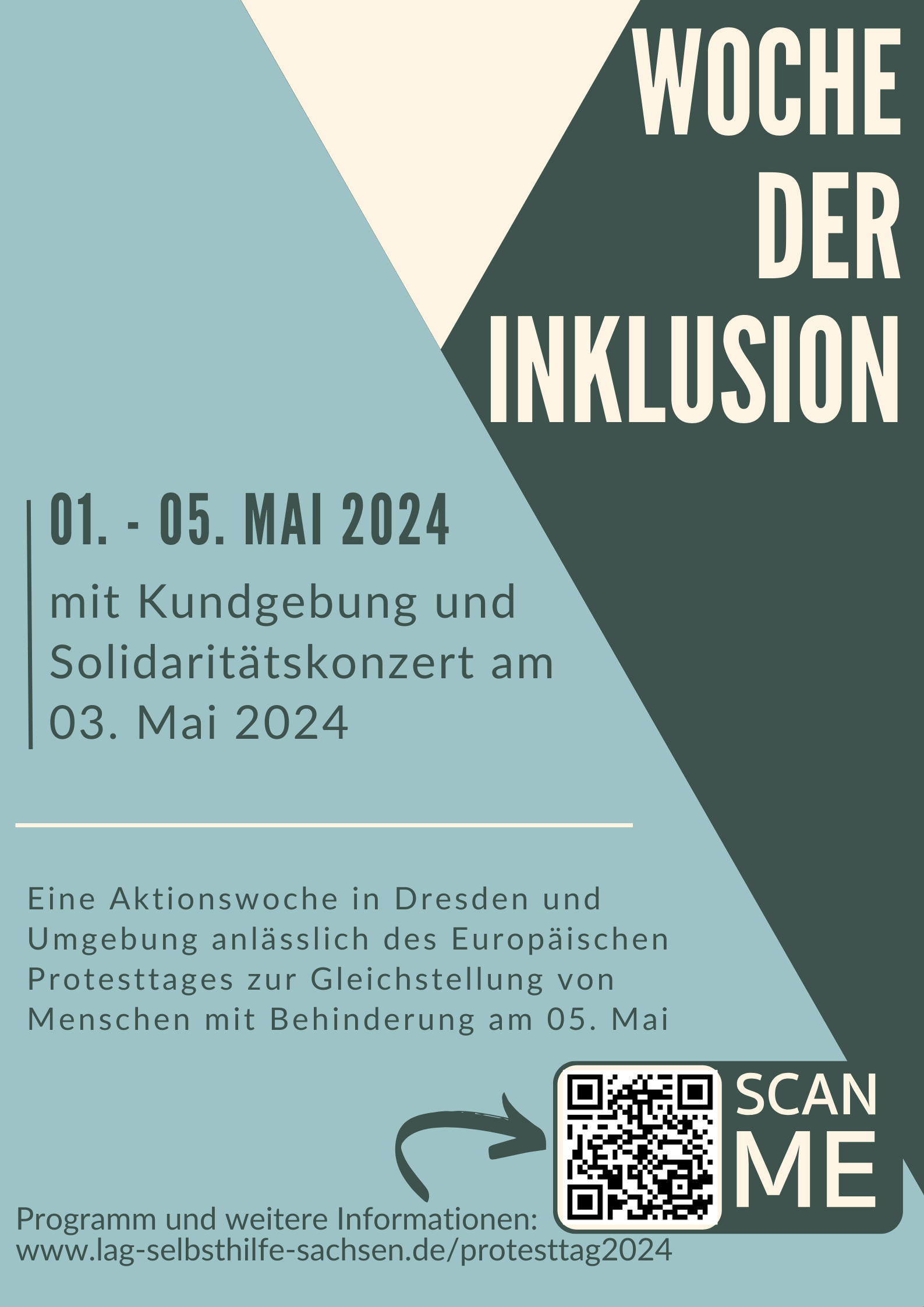 Dreifarbig in Dreiecke links unten, rechts und in  der Mitte oben unterteiltes Plakat