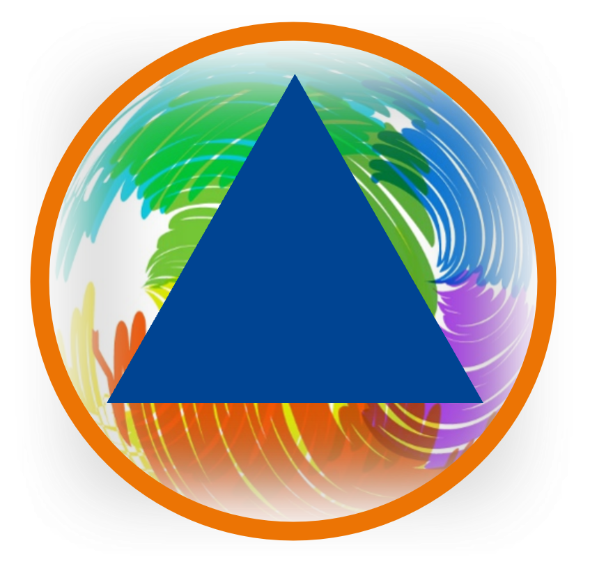 Hintergrund deutet in einem Kreis Feuer und Wasser an. Darüber steht ein  blaues Dreieck