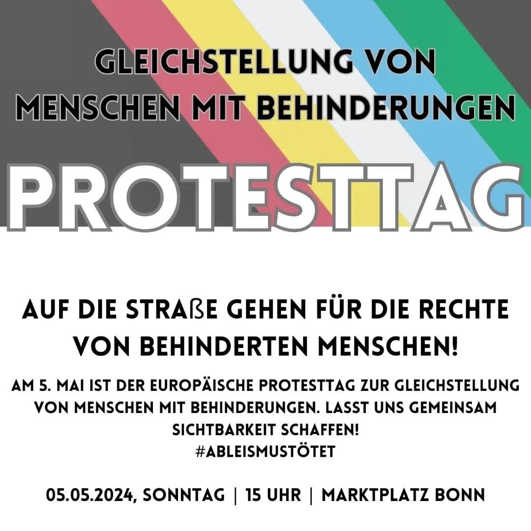 Plakat Protesttag am 5. Mai um 15:00 Uhr auf dem Bonner Marktplatz