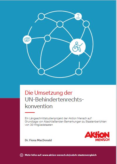 Deckblatt oben blau mit  angedeuteter Erdkugel  und Netz mit Rollstuhl, unten roter Rand und weißer Untergrund