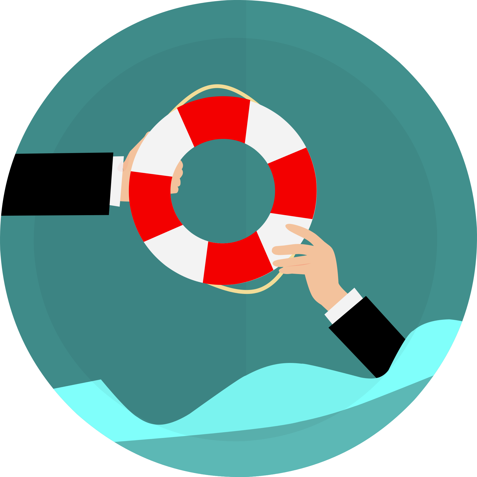 Bild zeigt Rettngsring, der einer Hand im Wasser zugereicht wird