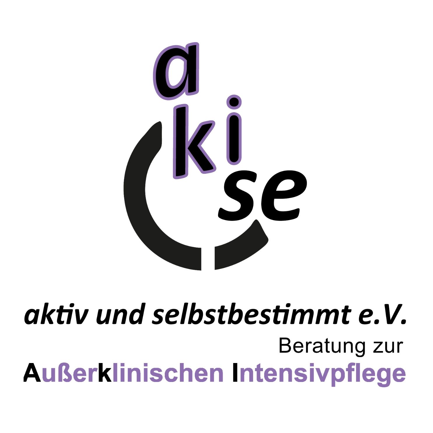 Die Buchstaben a-ki-se auf angedeutetem Rollstuhl