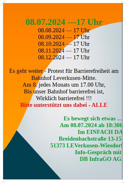 Protestplakat für Bahnhof Leverkusen-Mitte