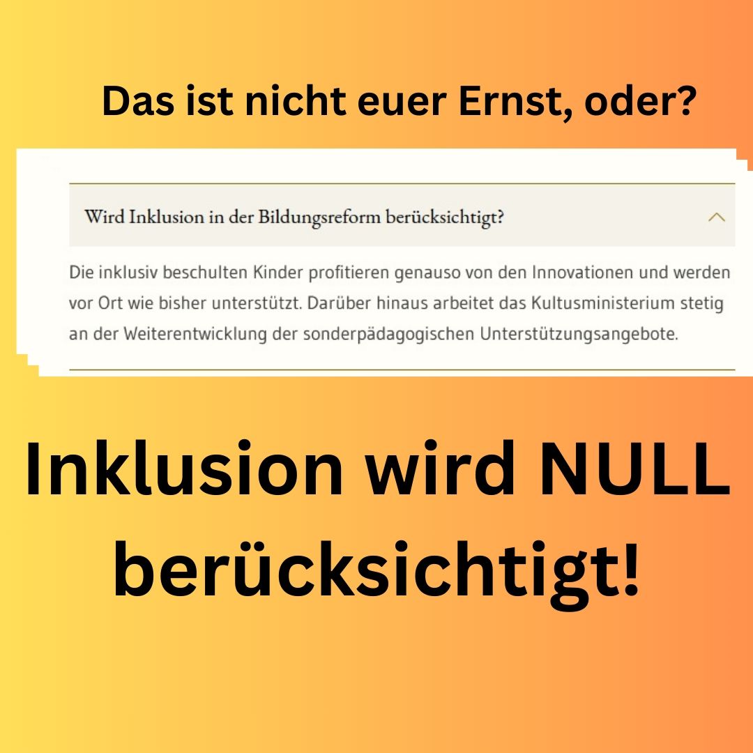 Sharepic zur Kritik an der Bildungsreform in Baden-Württemberg in Sachen Inklusion