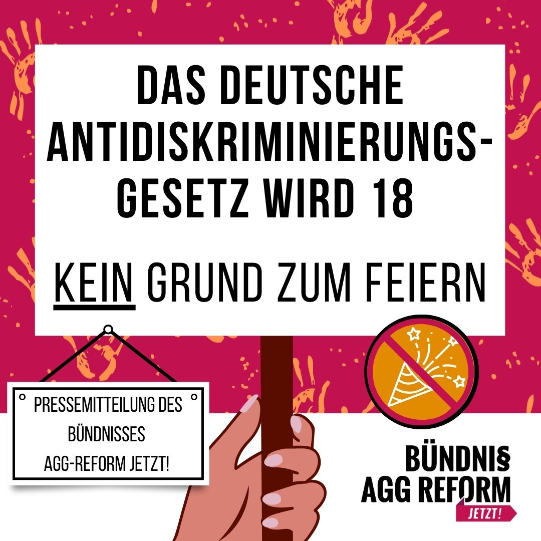 Schild: AGG wird 18 - Kein Grund zum Feiern
