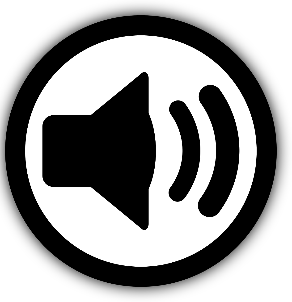 Symbol eines Lausprechers auf weißem Untergrund sowie zwei angedeutete Schallwellen