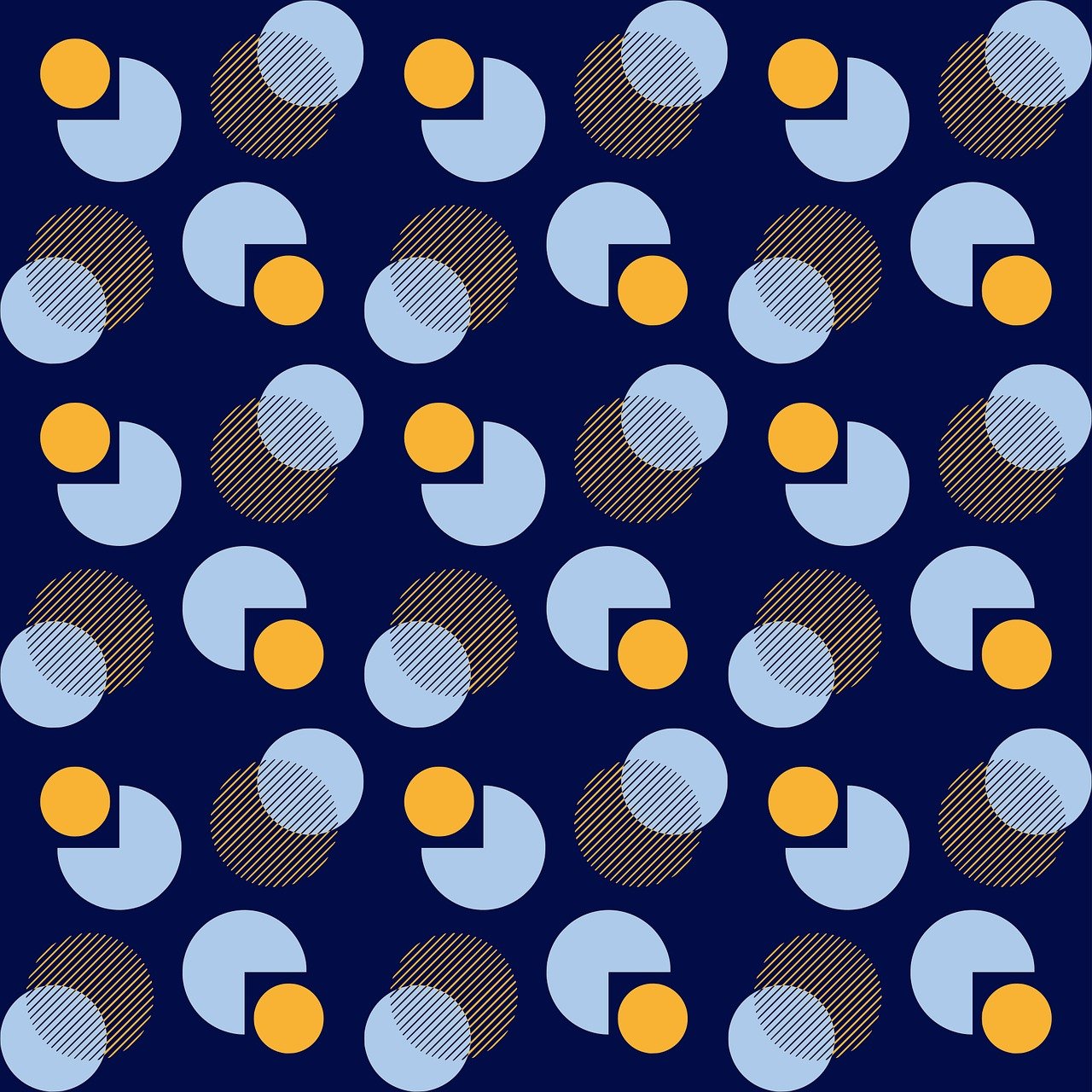 Mosaik aus blauen Kreisen mit braunen Punkten an unterschiedlichen Punkten der Kreise