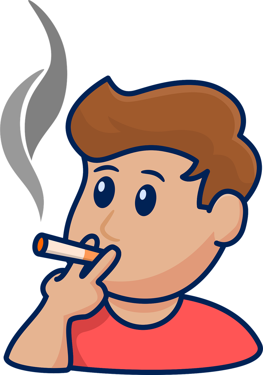 Zeichnung eines jungen Erwachsenen, der Zigarette raucht